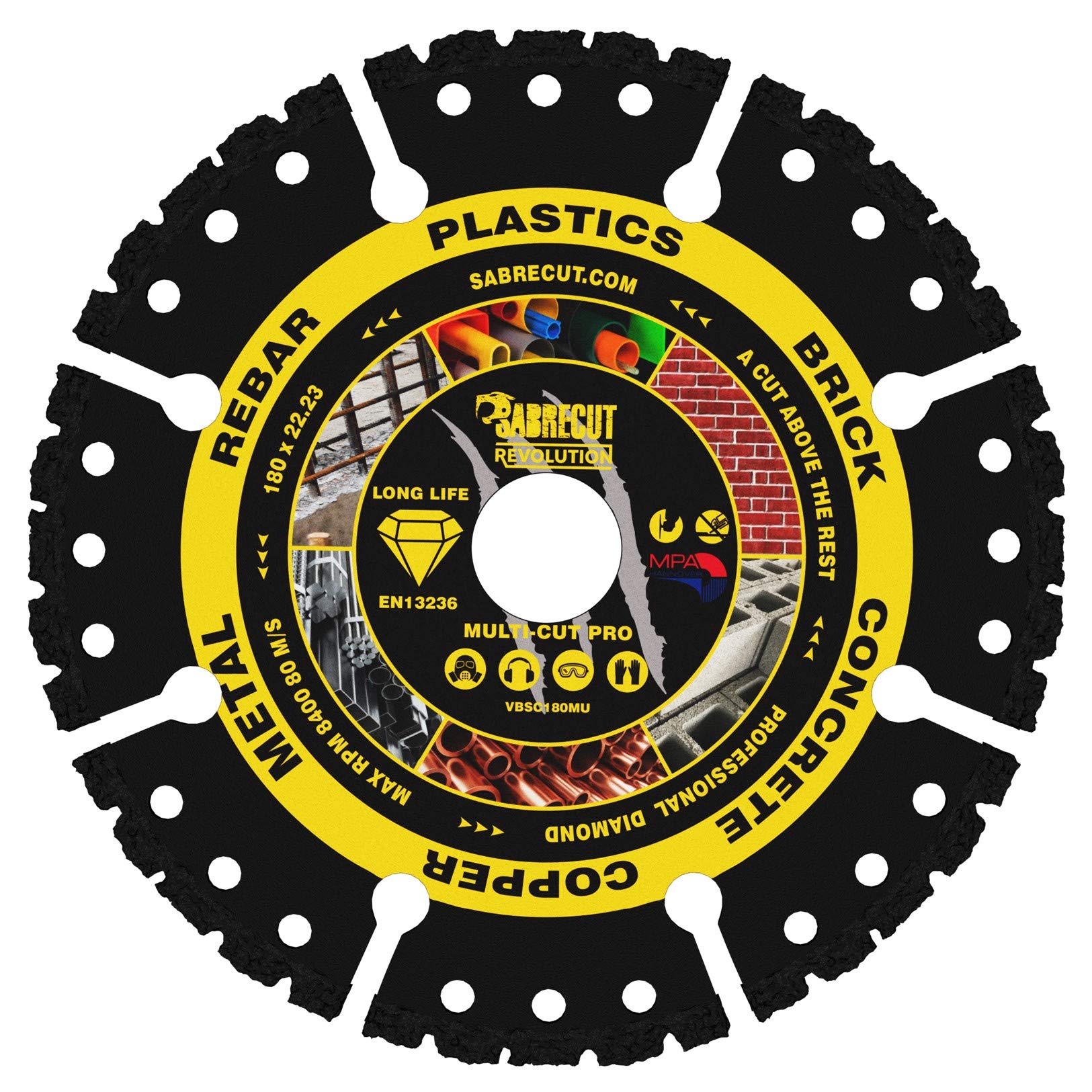 1 x SabreCut VBSC180MU 180mm (7 inch) x 22.23mm Bore Vacuum Brazed Multi Material Cutting Angle Grinder Circular Saw Diamond Disc Blade