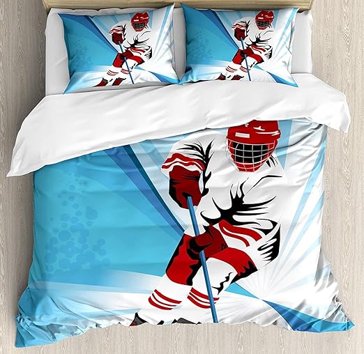 Hockey 3-teiliges Bettwäscheset Bettbezug-Set, Hockeyspieler macht