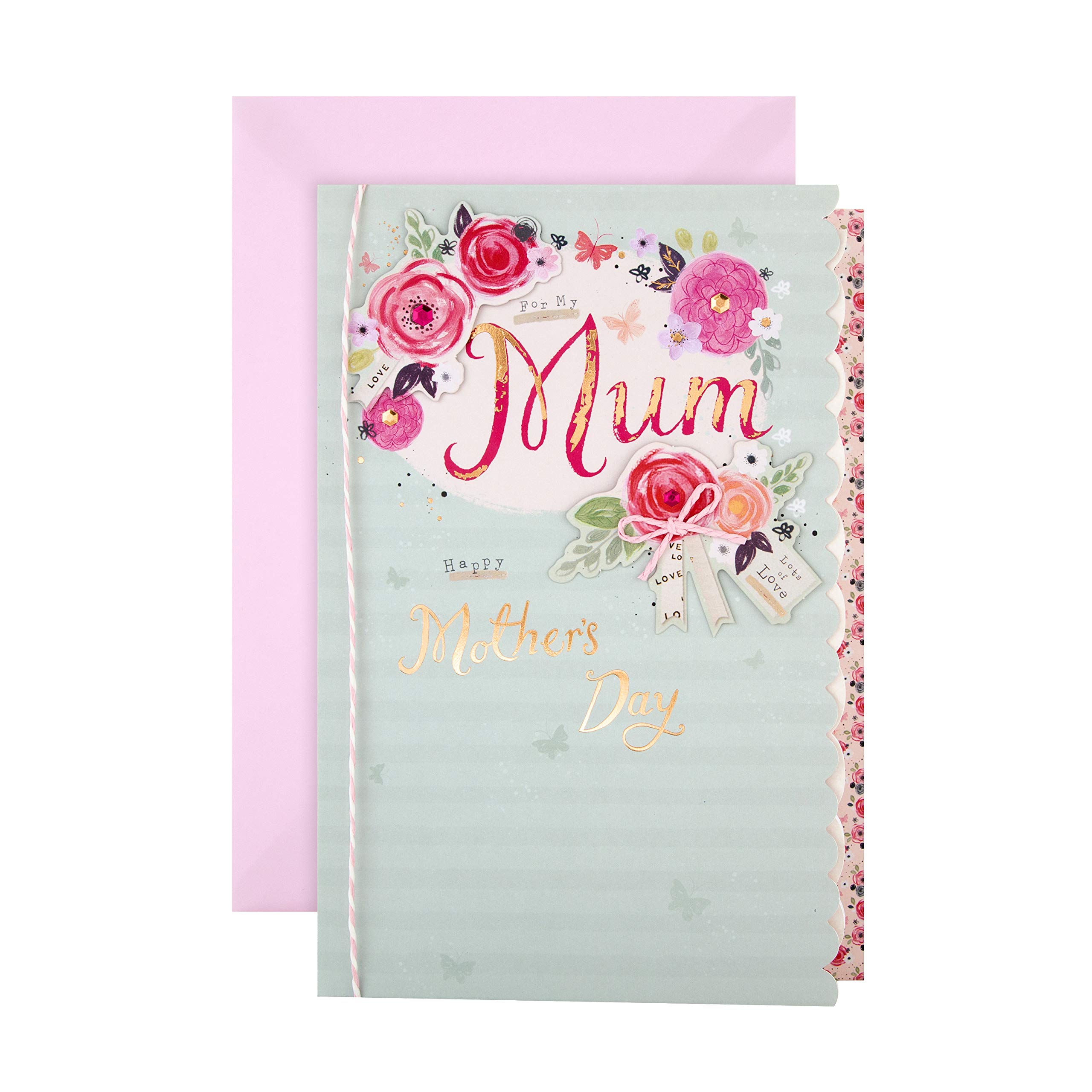 Hallmark Mother's Day Card for Mum, Classic Floral Design, From Daughter, From Son, Pink, Red, Green