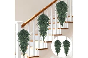 Uieke 2 Pack Artificial Christmas Teardrop Swag, 32" Faux Norfolk Pine Swag Realistic Christmas Greenery Teardrop Wreath for Xmas Holiday Door Wall Mantle Fireplace Decor Indoor Outdoor