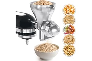 GLINK All Metal Grain Mill Attachment Fit for KitchenAid Stand Mixer,12 Levels Flour Grinder Accessories, Grain Mill Attachment Fit for Grinding Wheat, Corn, Oats, Buckwheat, Millet and Other Cereals