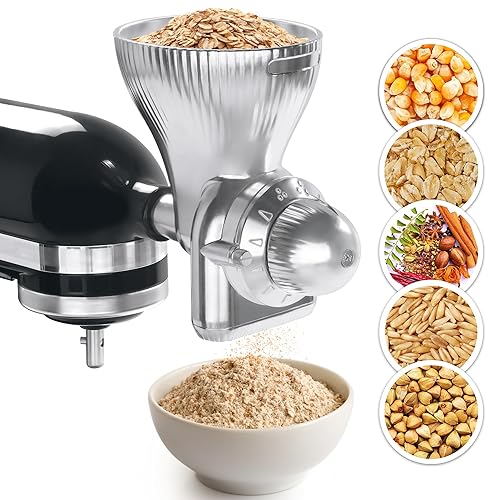 GLINK All Metal Grain Mill Attachment for KitchenAid Stand Mixer,12 Levels Flour Grinder Accessories, Grain Mill Attachment Fit for Grinding Wheat, Corn, Oats, Buckwheat, Millet and Other Cereals