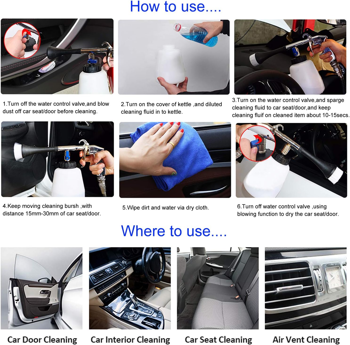 CPROSP High Pressure Car Cleaning Gun Universal Interior Washing Kit Spray Tool Kit for Automotive with Car Wash Cloth 1L Bottle and 2 Spray Nozzle: Automotive