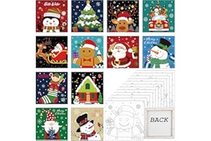 Sherr 12 Pcs Pre Drawn Canvas Pre Printed Canvas Set for Adults Cute Printed to Paint Set Theme Painting for Christmas Party Favor(Cute Xmas,8 x 8 Inch)