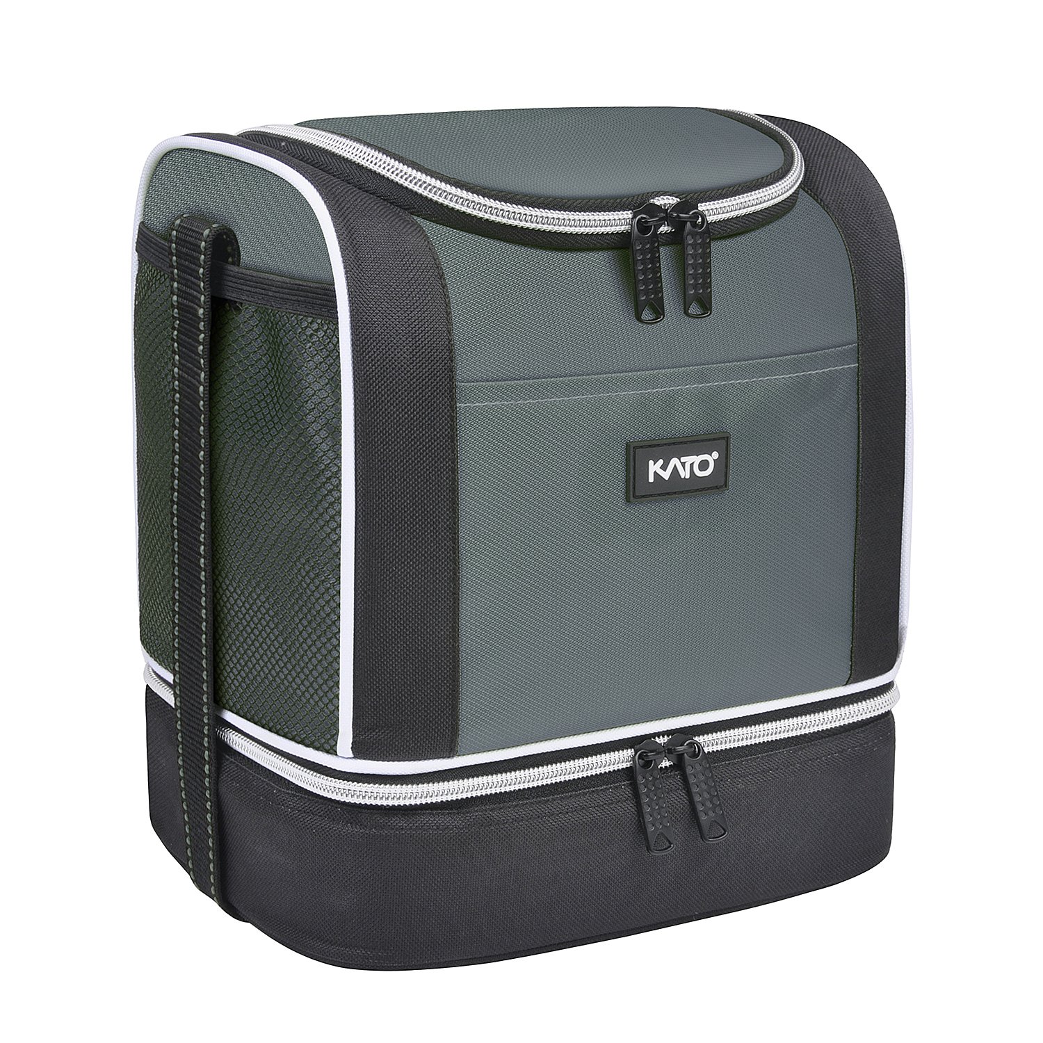 Kato Insulated Lunch Bag, Dual Compartment Portable Bento Cooler Totes for Men and Women, Gray