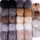 SIQUK 24 Pieces Faux Fur Pom Pom for Hats Fluffy Pom Pom with Elastic Loop DIY Faux Fox Fur Pom Pom for Knitting Hats Beanies Scarves Gloves Bags(12 Colors, 2 Pcs/ Color)