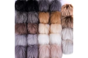 SIQUK 24 Pieces Faux Fur Pom Pom Balls DIY Faux Fox Fur Fluffy Pom Pom with Elastic Loop for Hats Scarves Gloves Bags Accesso