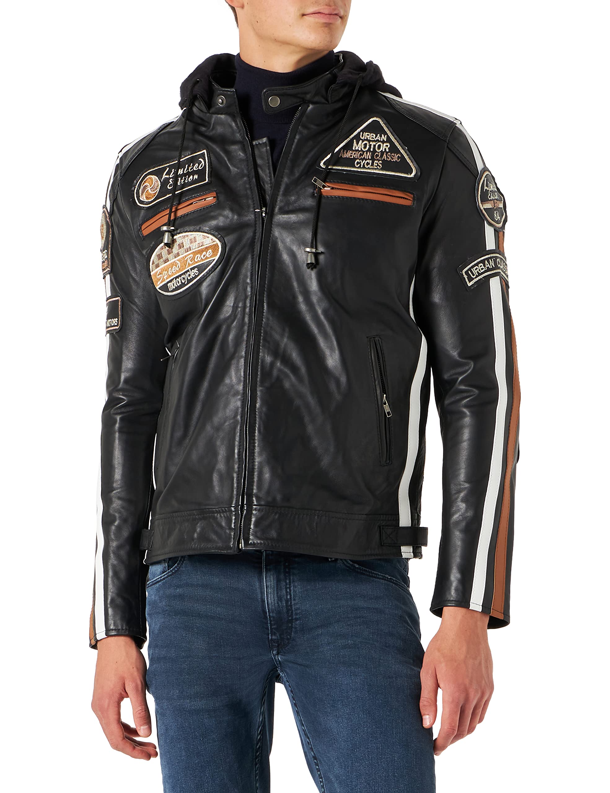 Urban Leather Motorbike Jackets For Men '58 GENTS' | Lambskin Leather Motorcycle Jacket | CE Approved Remouvable Armour for Back, Shoulders and Elbows