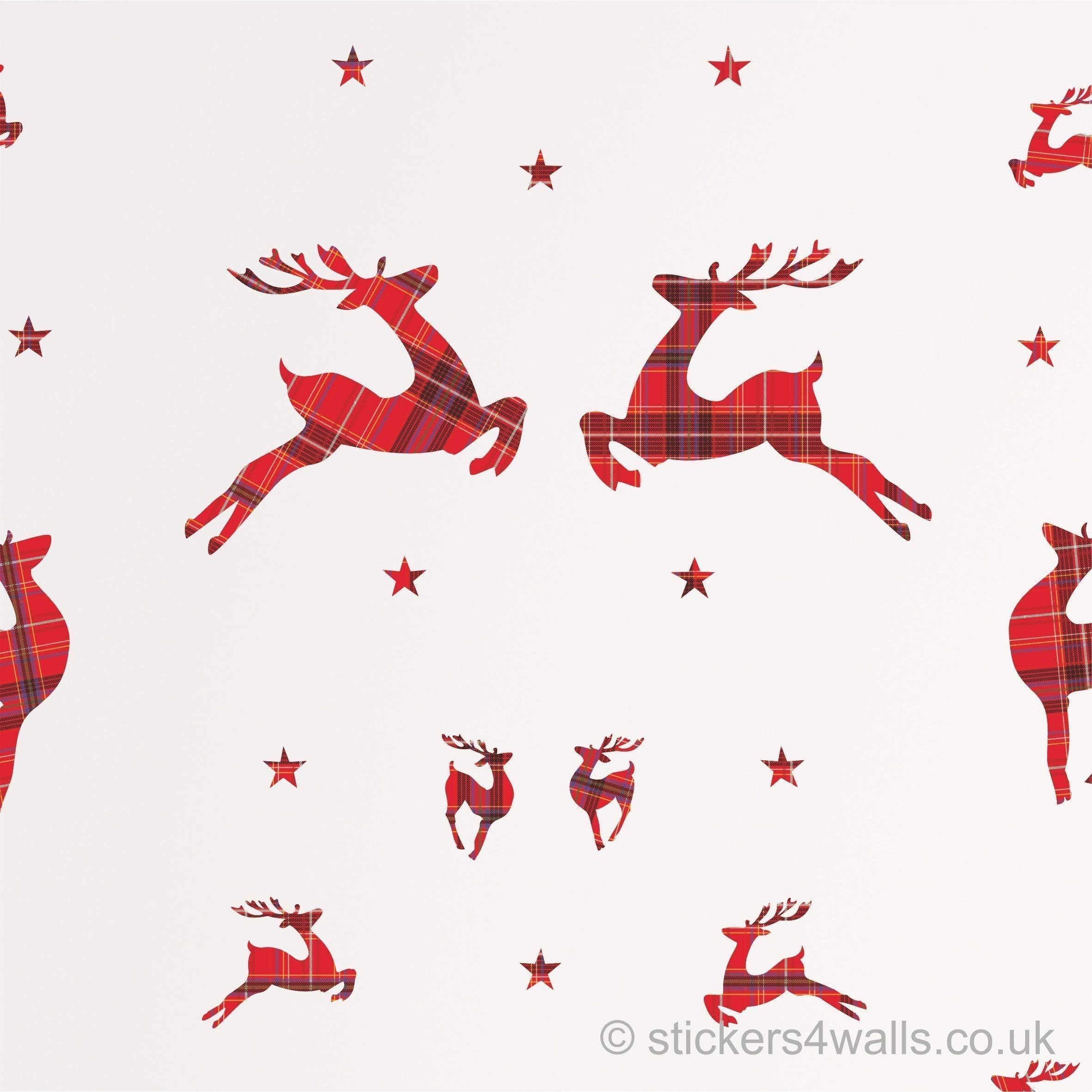 Reusable Tartan Reindeer Wall Sticker Set, Removable & Reusable Christmas Reindeer Decals