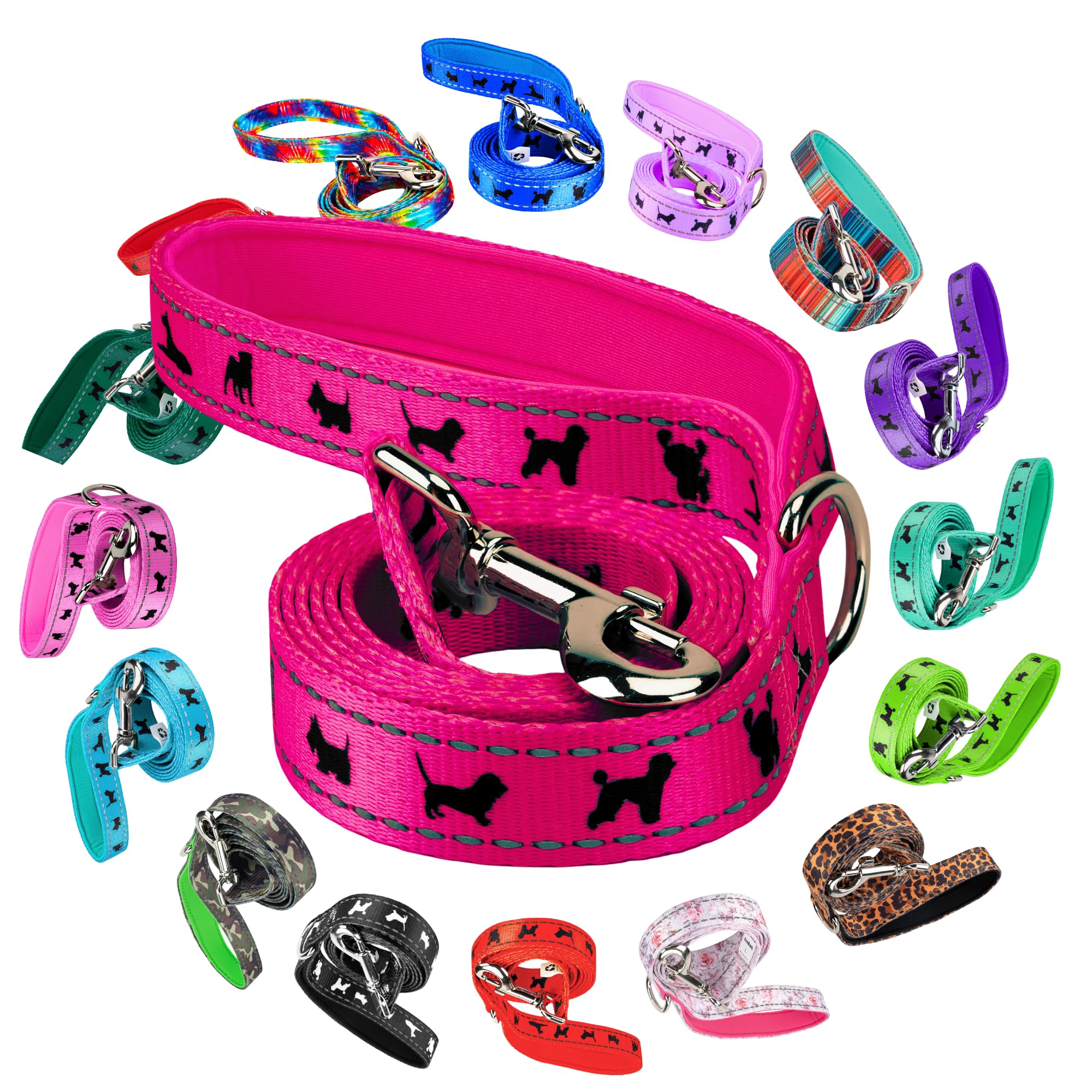 EcoBark Dog Leash - Soft & Reflective Comfort Training Leashes with Padded Handle - Strong Durable Heavy Duty - Training and Pulling for Small, Medium or Large Dogs (Pink) — image 1