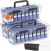 Lifewit Trading Card Storage Box with Handle, Fit for Toploader, 3 Pcs | Stackable Reinforced Latch Case with 8 Adjustable Dividers, Writable Labels, Organizer for MTG TCG Sports Baseball Bulk Cards