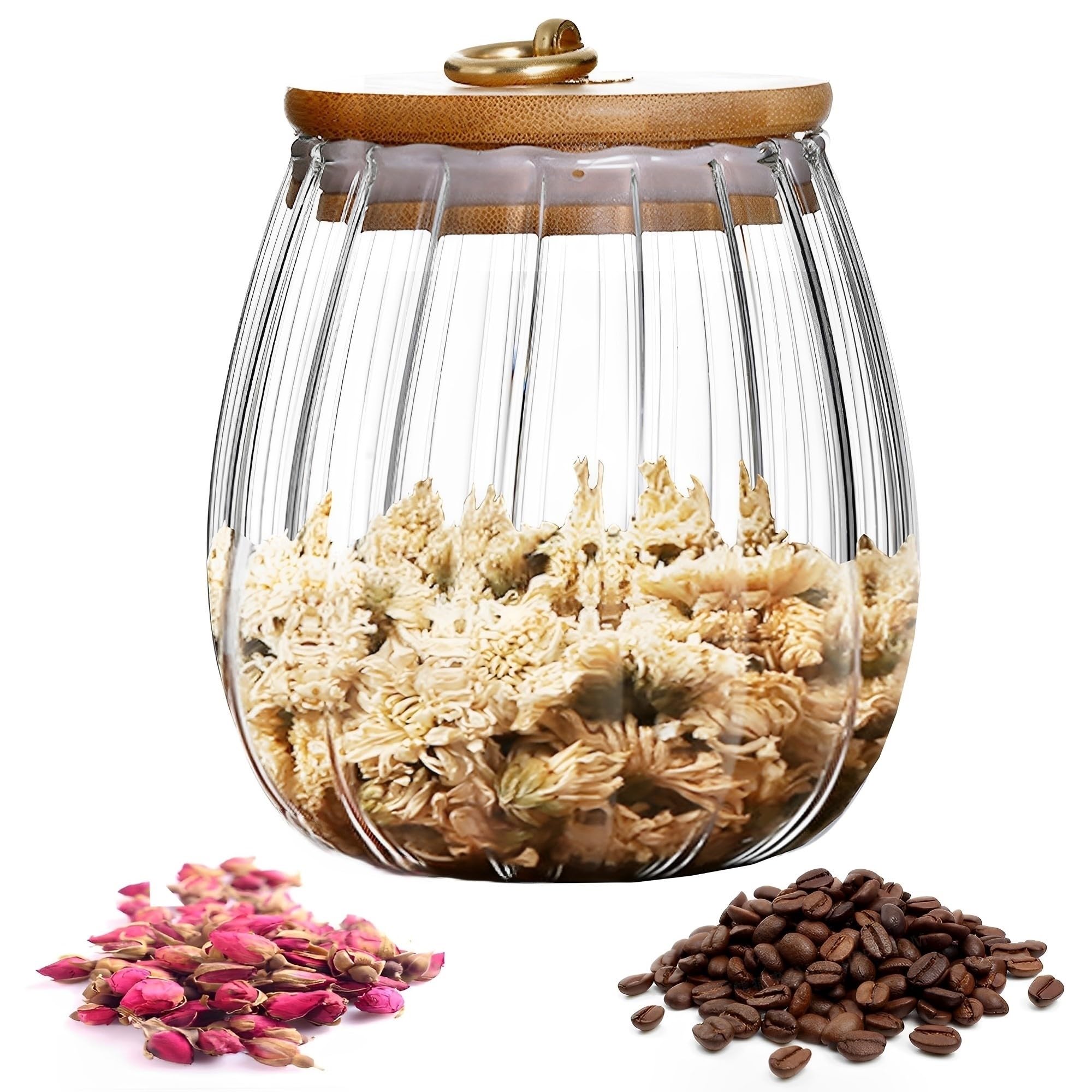 FGHHJ CINY Preservation Jars, Glass Storage Jar with Bamboo Lids Silicone Ring Sealed Tea Candy Jar for Storing Spice Sugar Tea Coffee Beans (Round 750 ml)