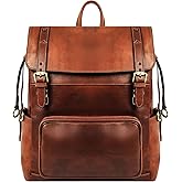 Time Resistance Leather Backpack - Full Grain Real Leather Travel Bag and Carry-On Rucksack (Cognac Brown)