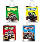 Lyosehy 24PCS Monster Truck Party Favors Monster Truck Paper Truck Racing Goodie Bags Bulk with Handle Candy Paper Favors for Racing Cars Theme Party Supplies Decorations