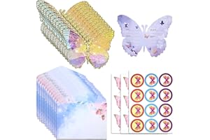 Fidqiog 12 Pcs Birthday Invitations Girl & Boy, Butterfly Birthday Party Invitations with Stickers, Colorful Invitation Cards