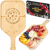 Pickleball Charcuterie Board, Bamboo Paddle-Shaped Serving Tray | Pickleball Gifts for Men and Women, Birthday Gift, Built-In Handle, Reversible Cutting Board for Parties and Game Nights