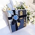 Muslim Prayer Rug, 7 in One Gift Set, Prayer Mat Surah Book, Tasbeeh, Scarf, Surah Case, Bookmark, Car Mirror Hanger, Prayer Beads,Islamic Gift for Umrah, Hajj, Wedding, Janamaz (Blue)