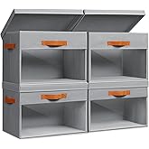 DIMJ Fabric Storage Box with Lid - 4 Pack Large Closet Foldable Storage Bin with 3 Handles & Clear Window, Decorative Basket 