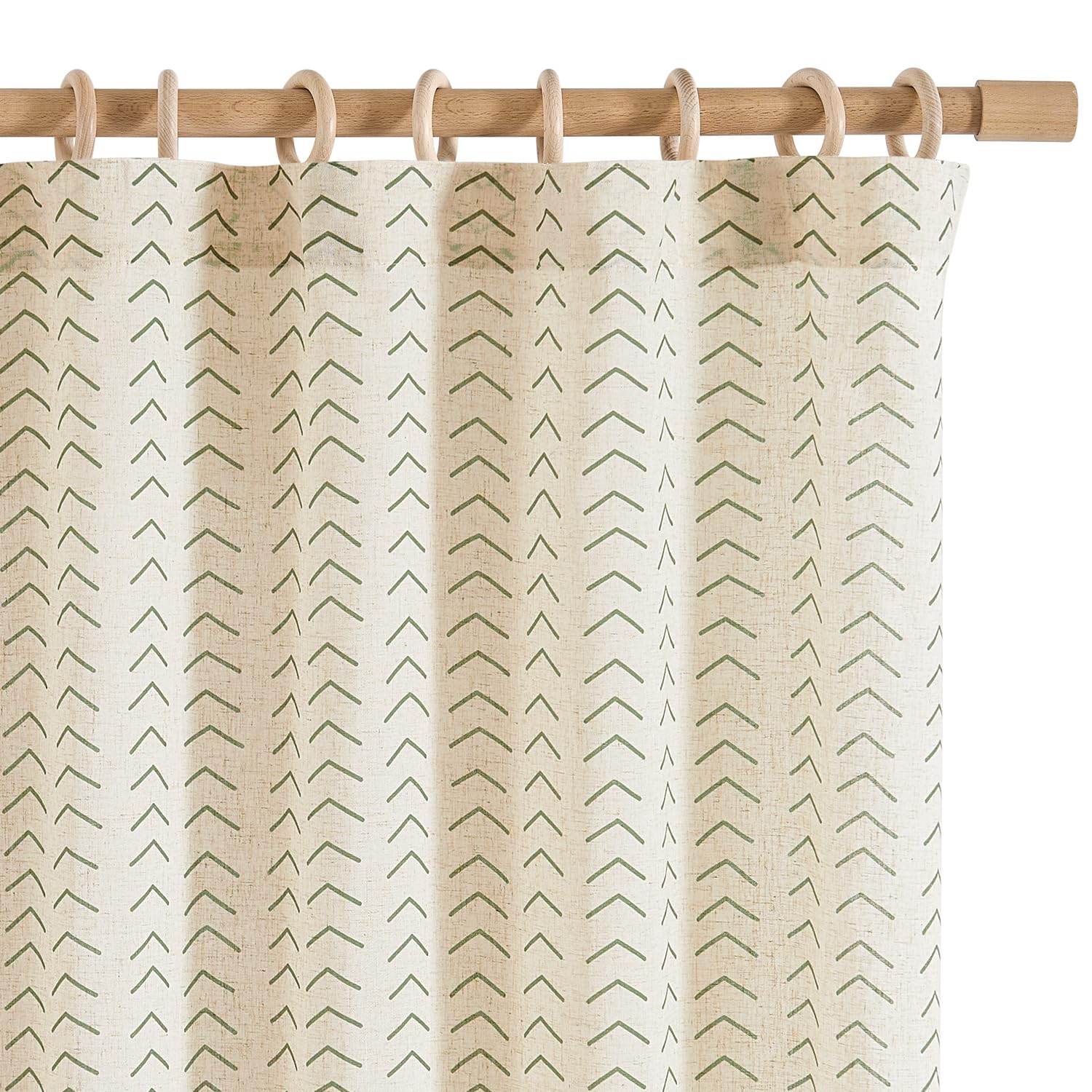 Photo 1 of jinchan Linen Boho Curtains for Living Room Semi Sheer Curtains for Bedroom 84 Inches Long Herringbone Printed Farmhouse Drapes, Rod Pocket Window Treatment Curtain Set of 2 Panels Green on Linen