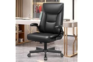 BestEra Executive Office Chair, Leather Ergonomic Office Chair Big and Tall Home Office Desk Chairs with Adjustable Flip-Up Arms Lumbar Support Swivel Computer Chair with Rocking Function(Black)
