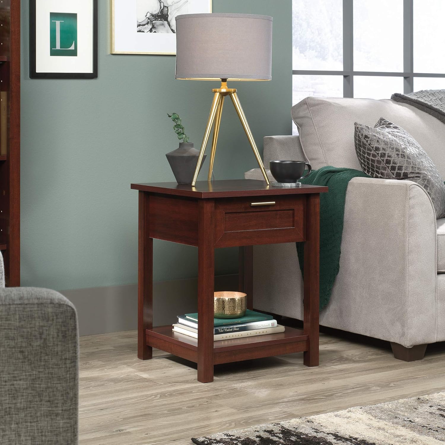 Sauder Brookland Side Table, L: 19.84" x W: 18.66" x H: 23.9", Select Cherry: Kitchen & Dining