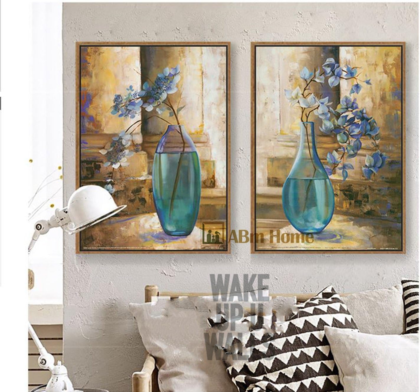 ABM Home -( 2pcs set Wall Art, Large Wall Picture Frame, Vintage Style,Framed Canvas, Large Poster (Light Oak 2pcs B)