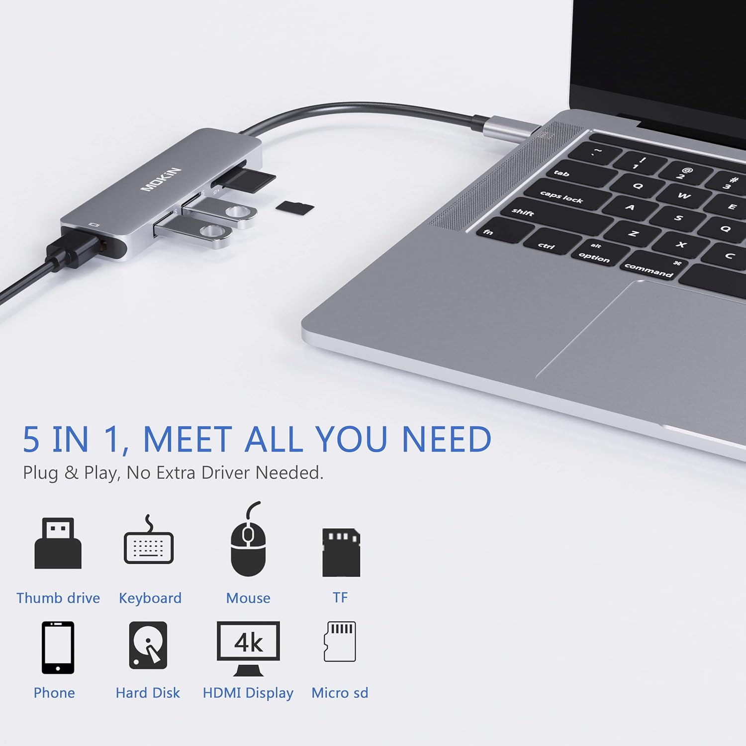 USB C Hub HDMI Adapter for MacBook Pro 2019/2018/2017, MOKiN 5 in 1 Dongle USB-C to HDMI, Sd/TF Card Reader and 2 Ports USB 3.0 (Space Gray): Computers & Accessories