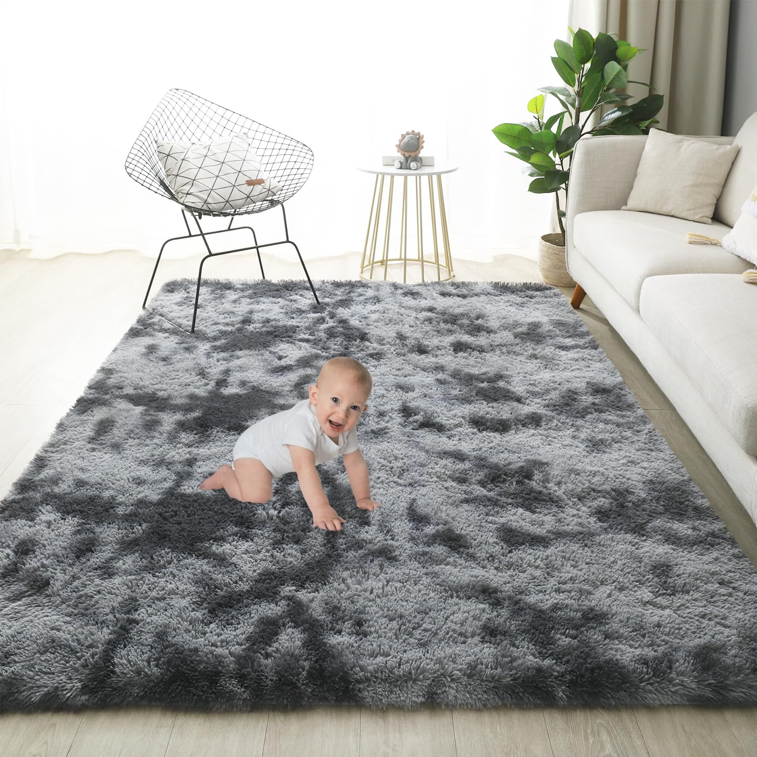 Gsogcax Rugs Living Room 180x270cm Fluffy Area Rugs for Bedroom Shaggy Anti Slip Super Soft Extra Large Rugs Indoor Modern Home Decor Floor Carpet - Dark Grey (Tie-dye) — image 1