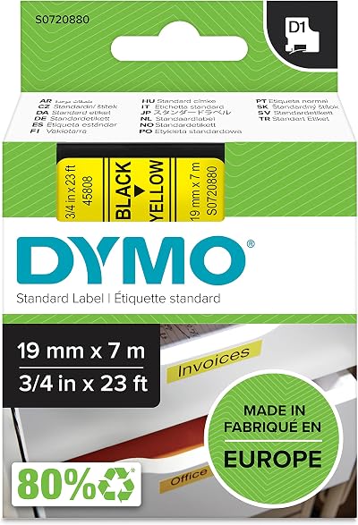 DYMO D1 Labels Black on Yellow Tape 19 mm x 7 m for LabelManager
