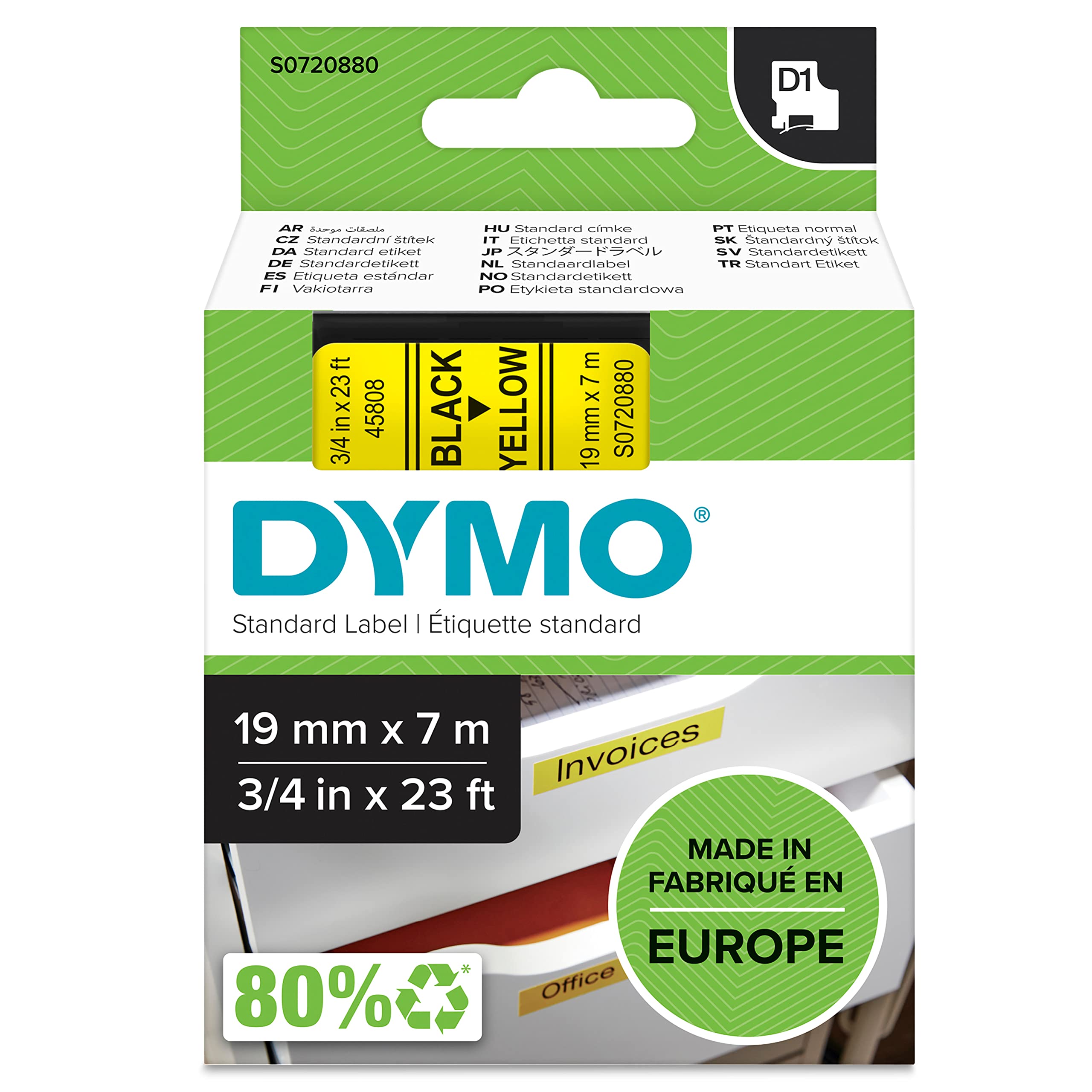 DYMO Authentic D1 Labels | Black Print on Yellow Tape | 19 mm x 7 m | Self-Adhesive Labels for LabelManager Label Makers | Made in Europe — image 1