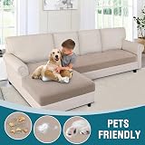 BellaHills Sectional Sofa Covers Chaise + 3 Seater Sand High Stretch view 3