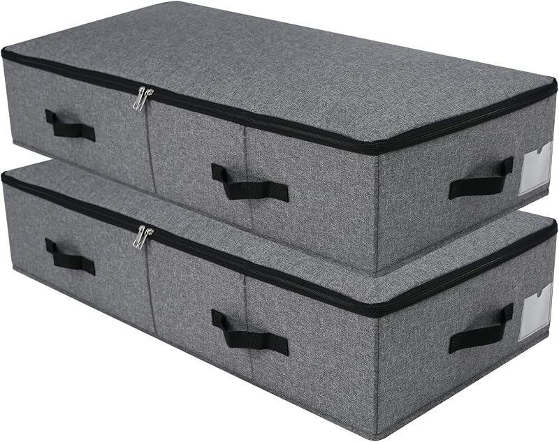 Omygarden Foldable Under Bed Storage Box 90x42x18cm 2PCS Black Grey