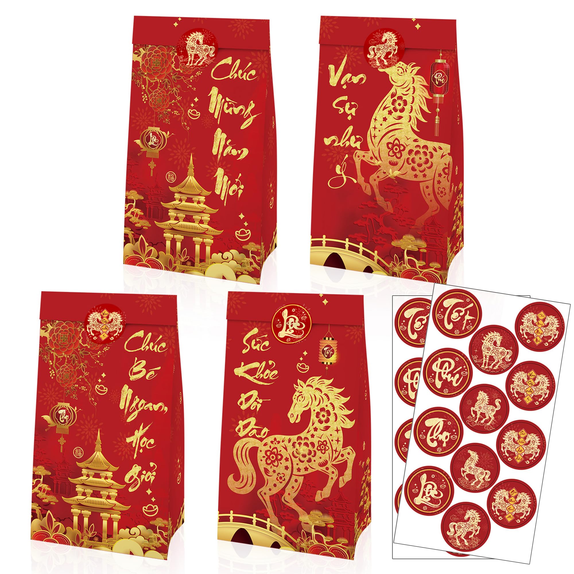 Photo 1 of ****MISSING STICKERS***
IRCOR Vietnamese New Year Gift Bags with Envelopes and Stickers, 12PCS Tet Party Favor Bags with 12 Red Envelopes (Lì Xì) & 24 Stickers for Lunar New Year Celebration
