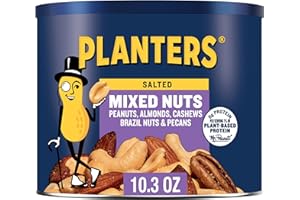 PLANTERS Salted Mixed Nuts, Party Snacks, Plant-Based Protein 10.3oz (1 Canister)