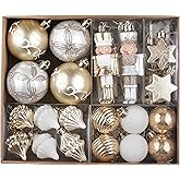 Valery Madelyn Christmas Tree Decorations, 50ct White Gold Shatterproof Christmas Tree Ornaments Set Bulk, Elegant Nutcracker Hanging Ball Ornaments