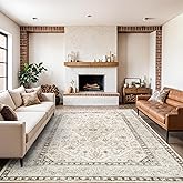HILORUUG Washable Area Rug 9x12 - Bedroom Living Room Large Indoor Oriental Rugs - 0.13inch Low Pile Stain Resistant Rugs with Rubber Backing for at Least 108 sq ft Spaces (9x12 Ivory/Multi)