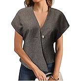 winkbay Women's V Neck Button Blouse Dolman Short Sleeve Asymmetrical Business Casual Shirts