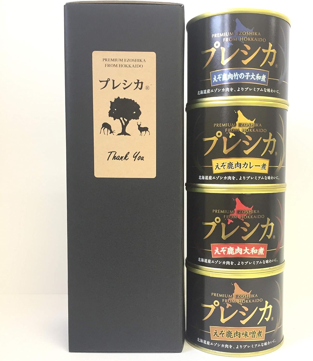 Amazon プレシカ ジビエ 熟成鹿肉缶詰4種類セット 味噌煮 大和煮 カレー煮 竹の子大和煮 北海道 エゾシカ肉 贈答品 イベント景品 プレゼント お土産 プレシカ 肉の缶詰 瓶詰 通販