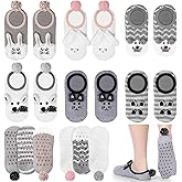 Suhine 6 Pairs Women's Slipper Socks Non Slip Fuzzy Slipper Socks with Grippers Animal Fuzzy Socks Grip Socks, One Size