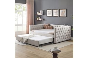 UOCFYK Full Size Upholstered Daybed with Trundle, Sofa Bed Frame w/Put Out Sofa Bed Design for Bedroom Living Room Guest Room, Easy to Assemble, No Box Spring Needed, Beige