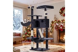 Hey-brother Cat Tree, 53 inch Cat Tower for Indoor Cats, Cat House with Padded Platform Bed, Toy Balls, Large Cozy Condo, Hammocks and Sisal Scratching Posts, Smoky Gray MPJ019-SG