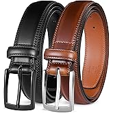 MILORDE Men's Leather Dress Belt 2Pack, Handmade, Genuine Leather, Fashion & Classic Designs for Work Business and Casual