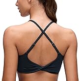 CRZ YOGA Butterluxe Twist Cross Back Sports Bras for Women - U Neck Padded Adjustable Spaghetti Straps Yoga Top