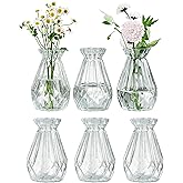 MyGift Mini Set of 6 Diamond-Faceted Clear Glass Bud Vases – Small Decorative Flower Vases for Table Centerpieces, Weddings, and Home Décor