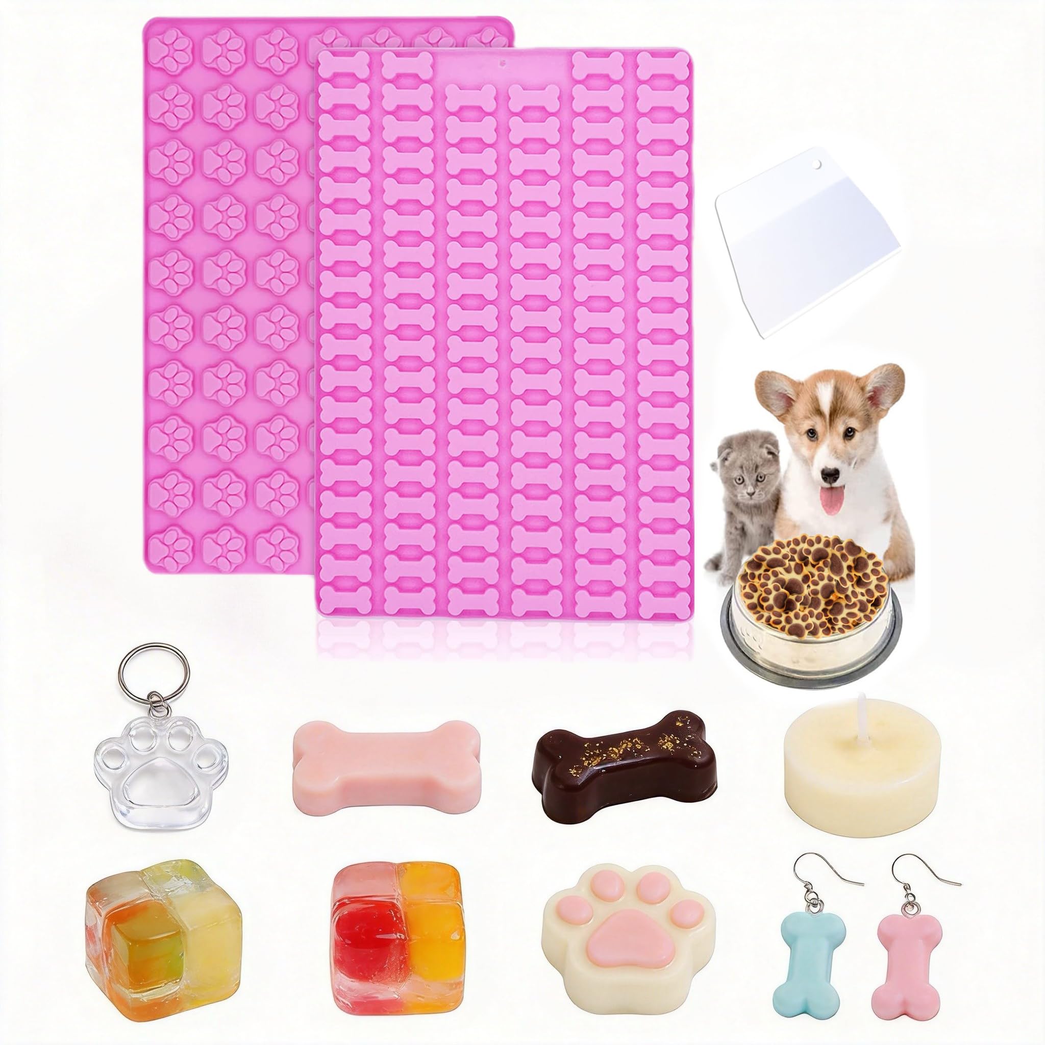 MARUKO 2Pcs Silicone Dog Treat Mould, Dog Treats Baking Mat, Puppy Mold Dog Treat Tray, Silicone Mold for Dog Snack Biscuits(Paw + Bone)