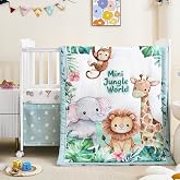 NacoMoco 3-Piece Crib Bedding Set for Boys Girls - Ultra Soft &amp; Skin Friendly Baby Bedding Set Includes Crib Comforter, Sheet &amp; Crib Skirt (Safari)