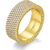 VISDIV Gold Wedding Rings for Women 925 Sterling Silver 14k Gold Plated Promise Engagement Non Tarnish Bands Rings CZ Simulated Diamond Chunky Eternity Statement Wide Rings for Her