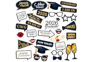 Graduation Photo Booth Props, Blue Black Red Gold Graduation Decorations for Congrats Grad Party Supplies, Upgraded Version w