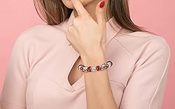 Savlano Silver Tone Red Charm Bracelet with Crystal