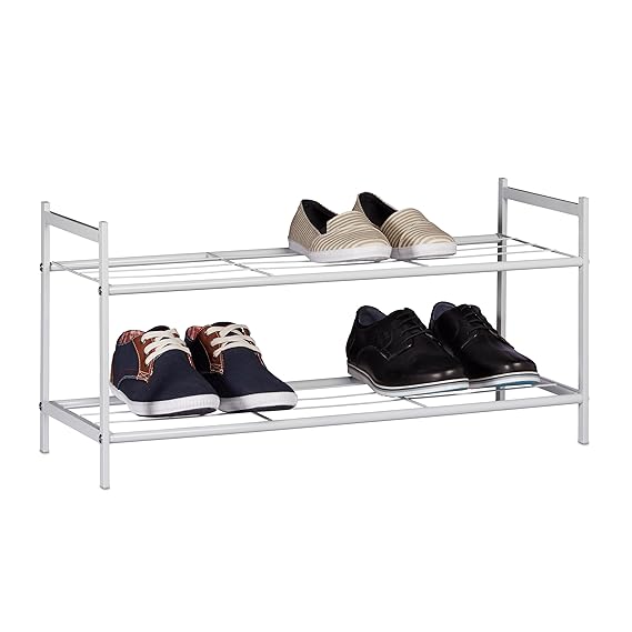 Relaxdays Schuhregal SANDRA mit 2 Ebenen, kleine Schuhablage aus Metall, HBT: ca. 33,5 x 69,5 x 26 cm, für 6 Paar Schuhe, mit